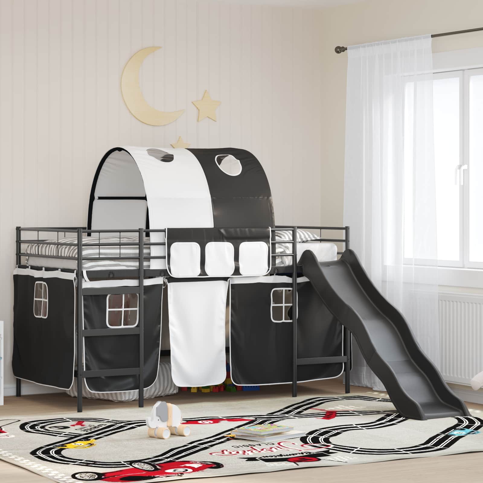 vidaXL Lasten kerrossänkykehys verhoilla Musta 90 x 200 cm Metalli